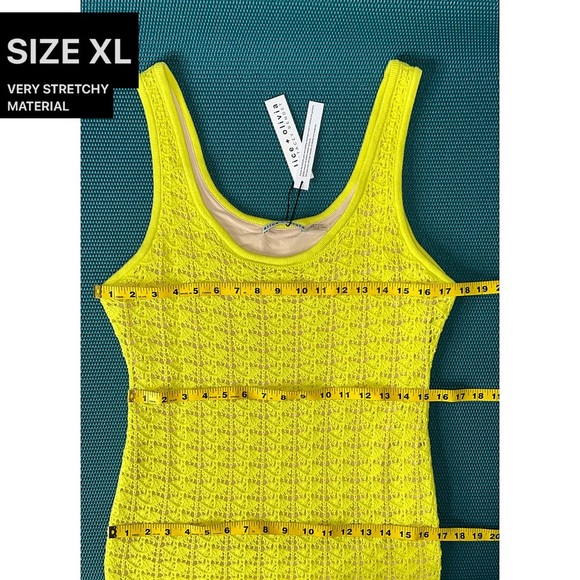 Alice + Olivia Veronique Pointelle Lemon Yellow Scoop Neck Wool Blend Dress - Picture 12 of 16